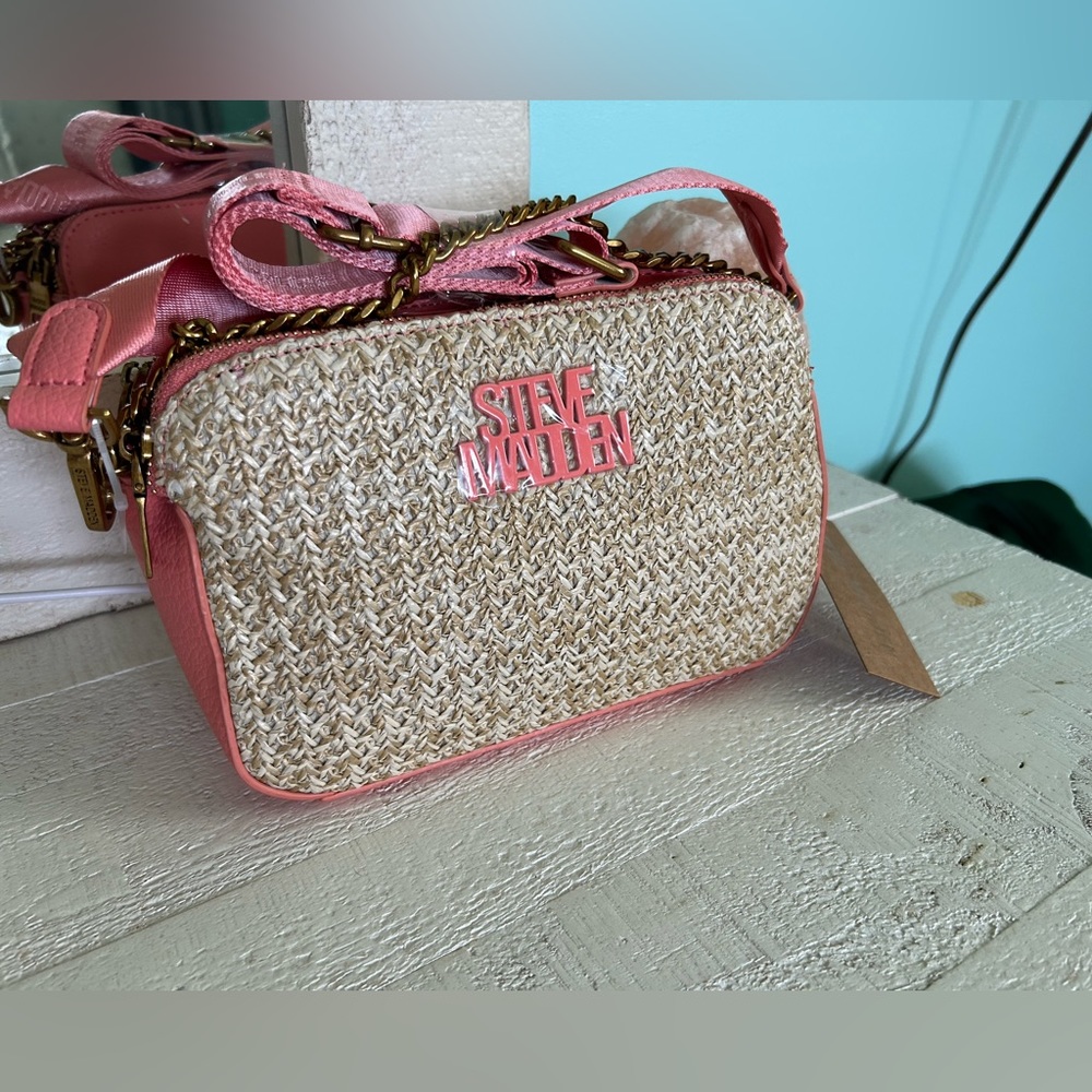 Steve Madden BDaisy Raffia Coral Crossbody